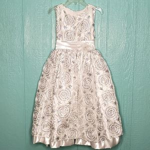 ❤ New dress white embroidered long sequins silver first communion size 1…
